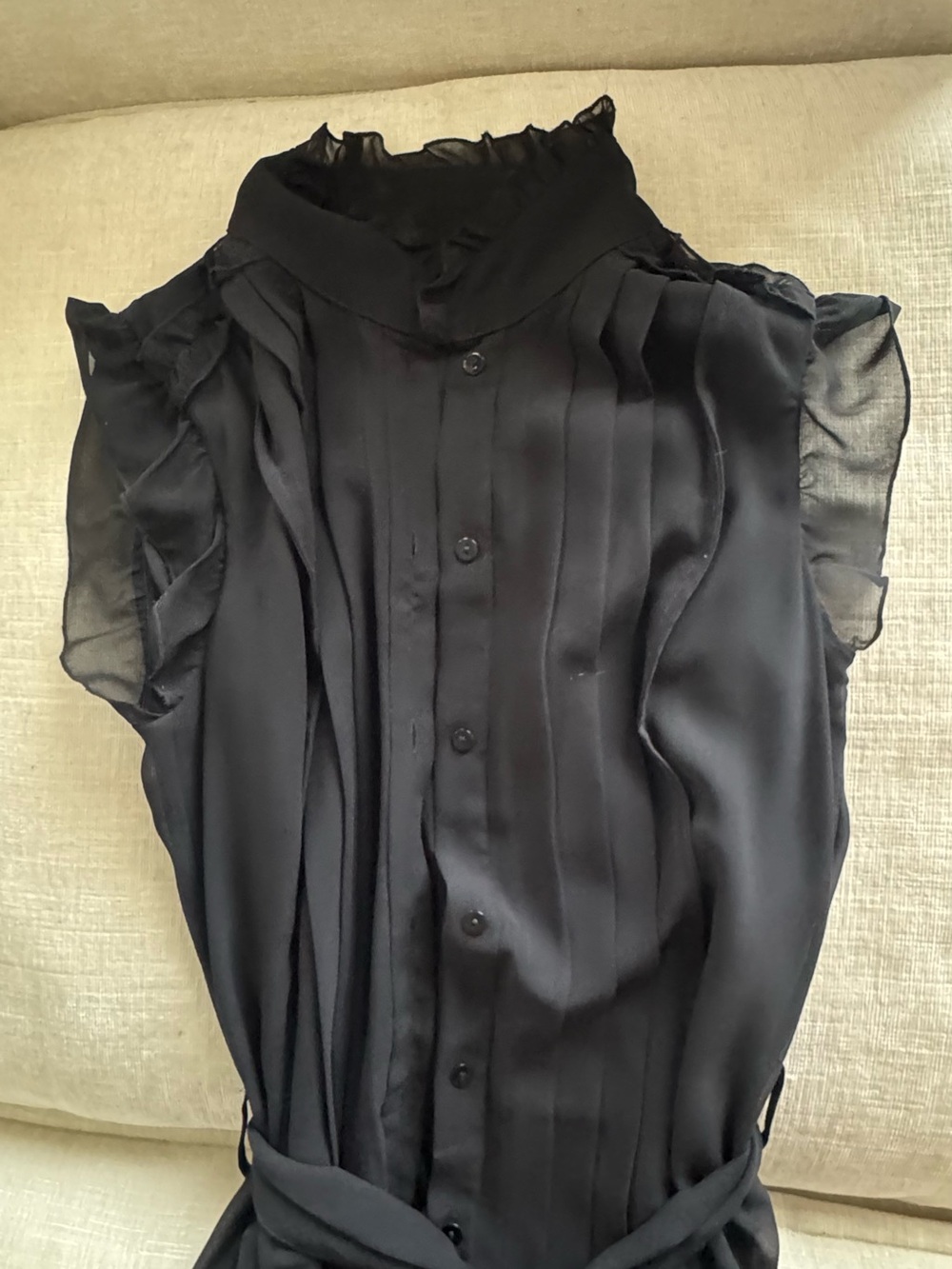 MEXX Black Ruffle-Sleeve Button-Front Women’s Midi Dress size S